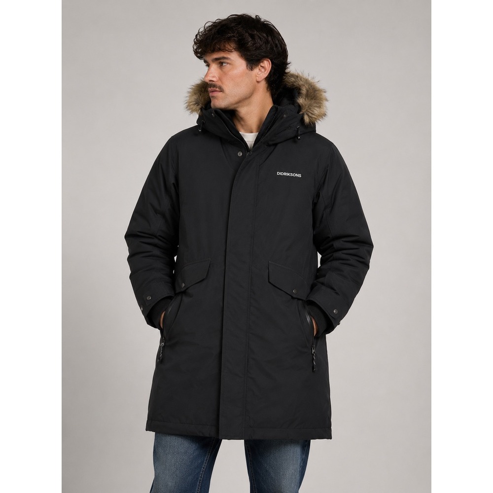Didriksons StormSystem Waterproof Parka Black Faux Fur Hood‎ Winter Coat Size 46